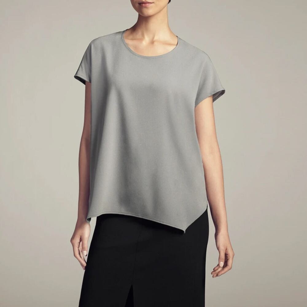 MM Lafleur Didion Top Stone Crepe Blouse Tee Cap Sleeve Oversized Career SZ M